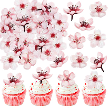 40 Pack Edible cherry blossom Cupcake Toppers Spring Bridal Engagement Baby Shower Birthday Party Cupcake Picks Drink Topper Ann