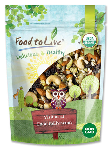 Organic Raw Seeds, Nuts and Raisins Mix, 1 Pound - Raw and Non-GMO Trail Mix Contains Walnuts, Almonds, Cashews, Hazelnuts, and 