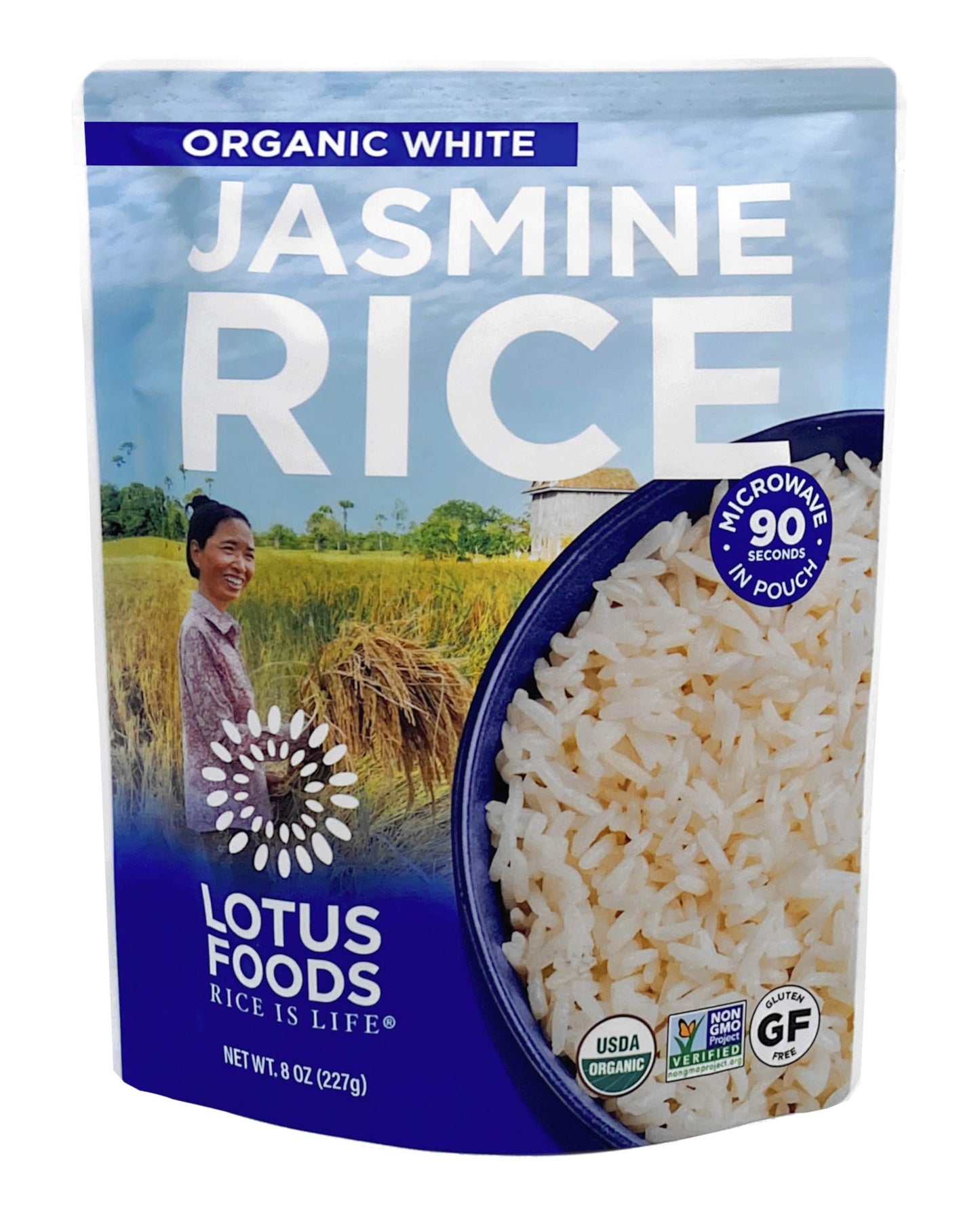 Lotus Foods Organic White Jasmine Rice Heat & Eat Pouch - Gluten Free White Rice, Organic Rice, Instant Microwave Jasmine Rice, Microwavable Pre Cooked Rice - 8 Oz (Pack Of 6)