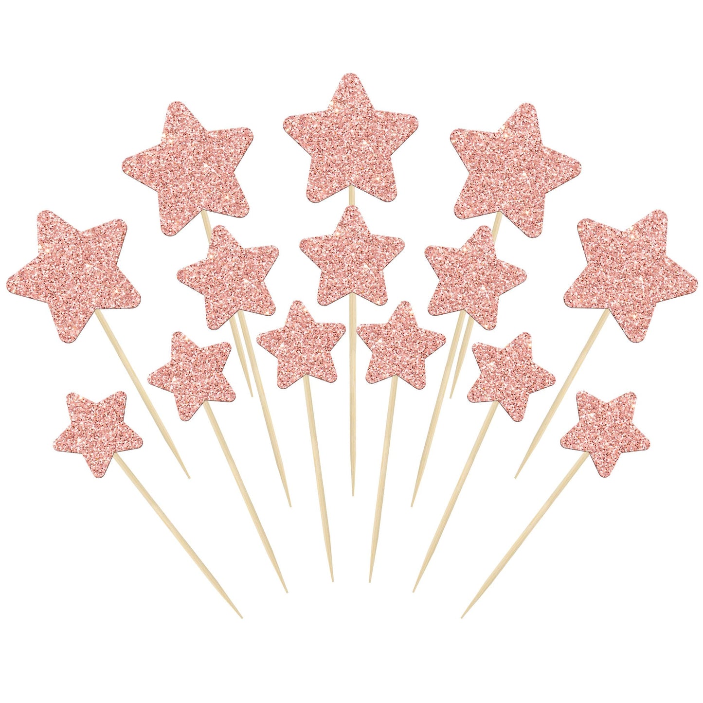 Gyufise 42Pcs Little Star Cupcake Toppers Rose Gold Glitter Twinkle Star Cupcake Picks Wedding Engagement Bridal Shower Baby Shower Birthday Party Cake Decorations Supplies Mixed Size