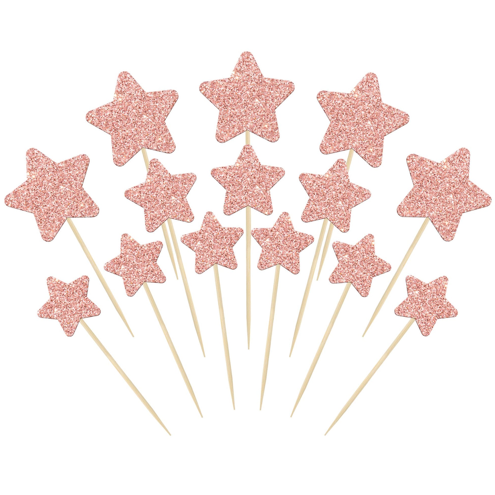 Gyufise 42Pcs Little Star Cupcake Toppers Rose Gold Glitter Twinkle Star Cupcake Picks Wedding Engagement Bridal Shower Baby Shower Birthday Party Cake Decorations Supplies Mixed Size