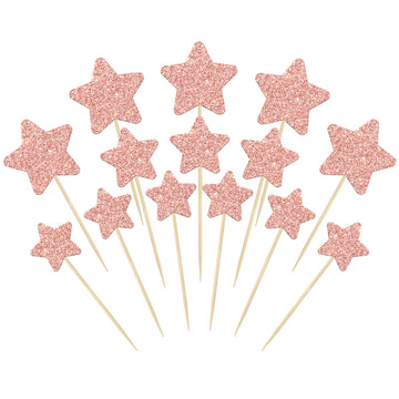Gyufise 42Pcs Little Star Cupcake Toppers Rose Gold Glitter Twinkle Star Cupcake Picks Wedding Engagement Bridal Shower Baby Shower Birthday Party Cake Decorations Supplies Mixed Size