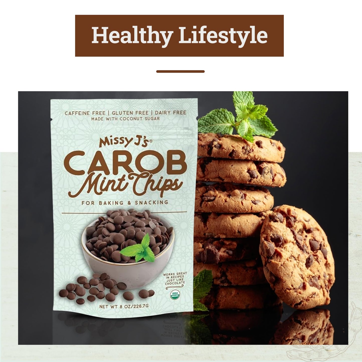 Missy Js Organic Mint Carob Chips 8 Oz 6 Pack | Made With Coconut Sugar Vegan, Gluten And Caffeine Free Healthy Substitute For Chocolate, Perfect For Snacks And  , Personalized Gift