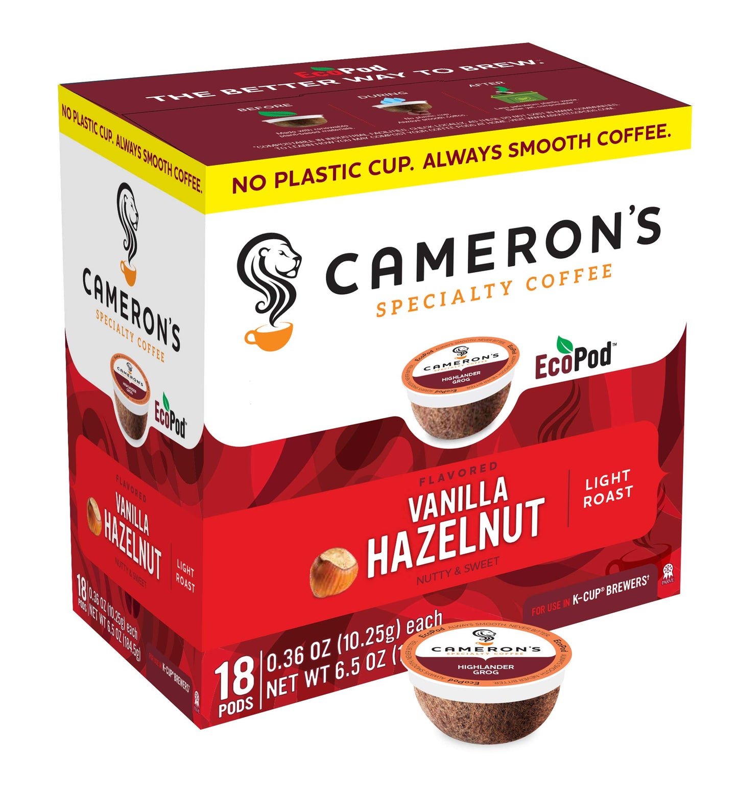 Camerons Coffee Single Serve Pods, Flavored, Vanilla Hazelnut, 18 Count (Pack of 1)