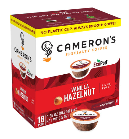 Camerons Coffee Single Serve Pods, Flavored, Vanilla Hazelnut, 18 Count (Pack of 1)
