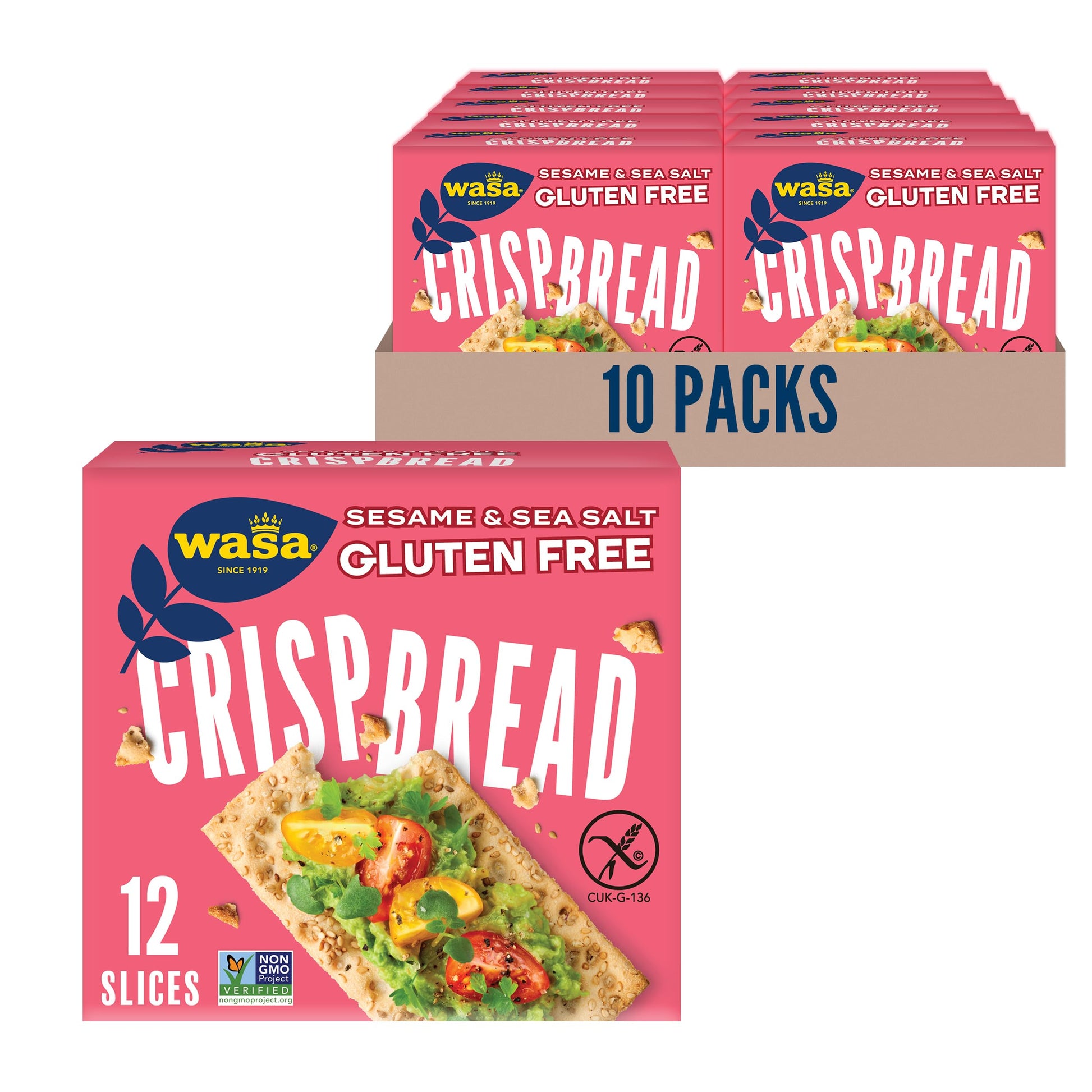Wasa Gluten Free Sesame & Sea Salt Crispbread, 6.1 oz (Pack of 10), Gluten Free Crackers, Non-GMO Ingredients