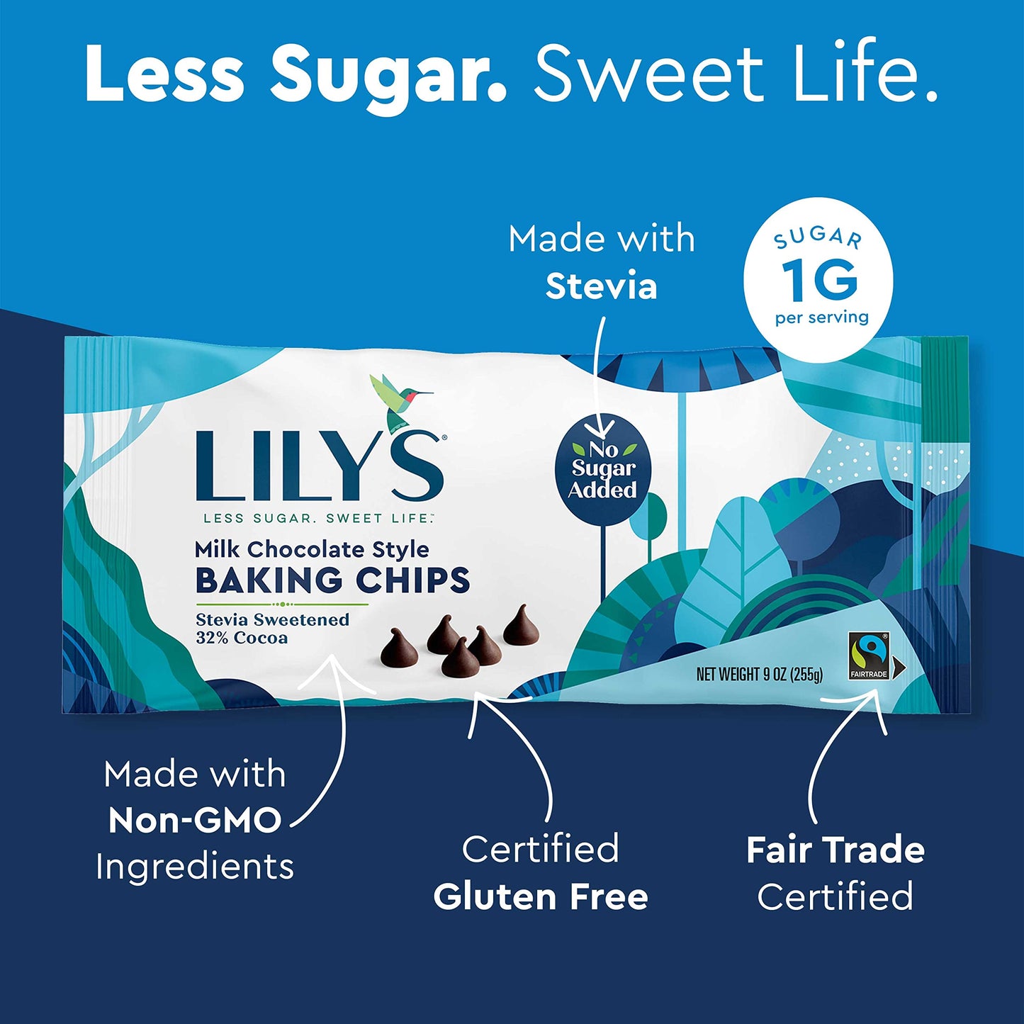 Lily'S Milk Chocolate Style No Sugar Added Baking Chips, Gluten Free, Bulk, 9 Oz Bags (3 Pack)