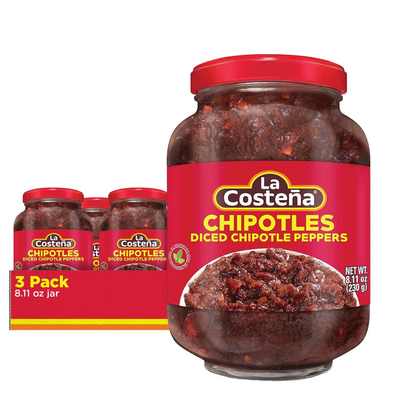 La Costeña Diced Chipotle Peppers, 8.11 Ounce Jar, Pack of 3