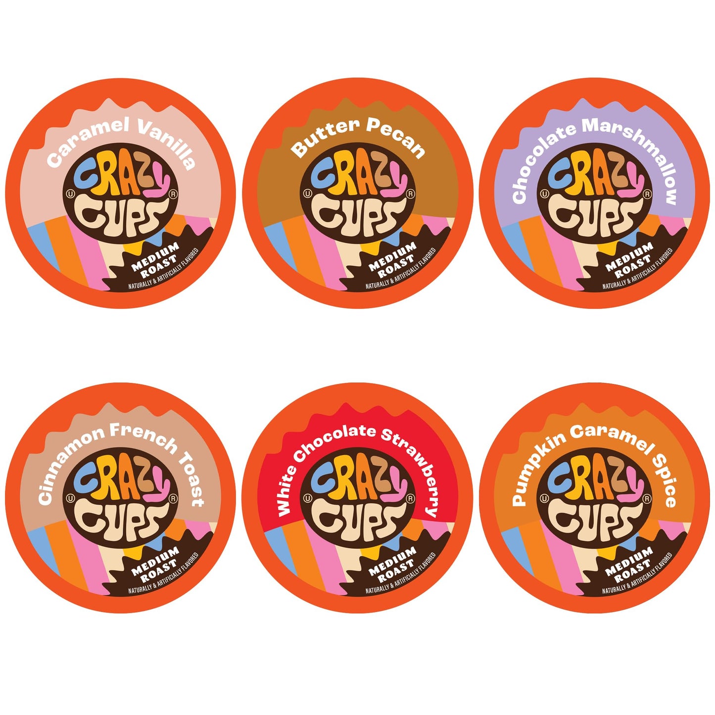 Crazy Cups Flavored Coffee Pods Variety Pack, Medium Roast Flavored Coffee K Cups Variety Pack (Including Pumpkin), Single Serve