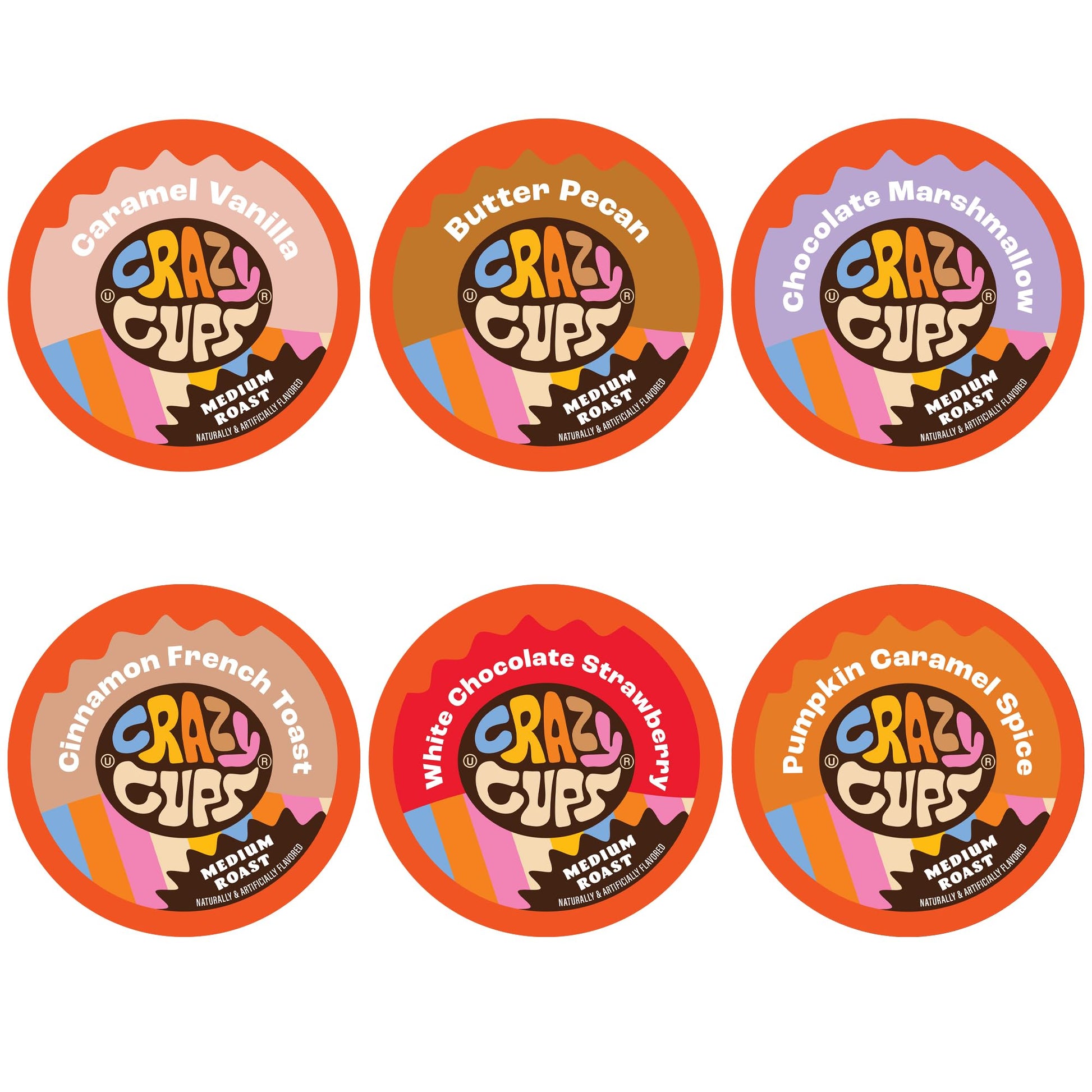 Crazy Cups Flavored Medium Roast Coffee Pods, 24 Count Variety for Keurig K Cup Brewers