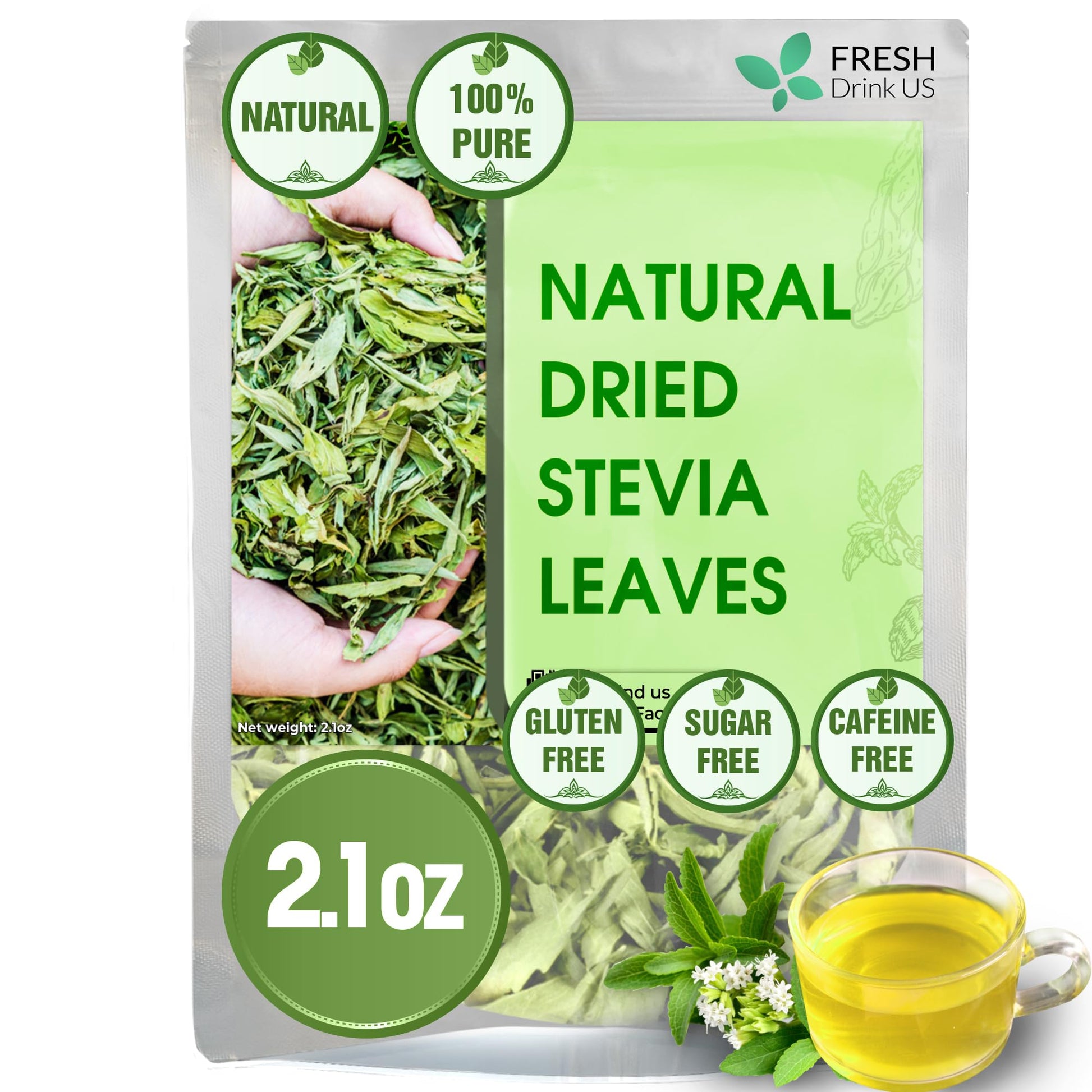 FRESHDRINKUS Natural Stevia Leaves Dried Leaf Tea, Zero Calorie Sweetener, 2.1oz, Vegan, No Additives, No Caffeine