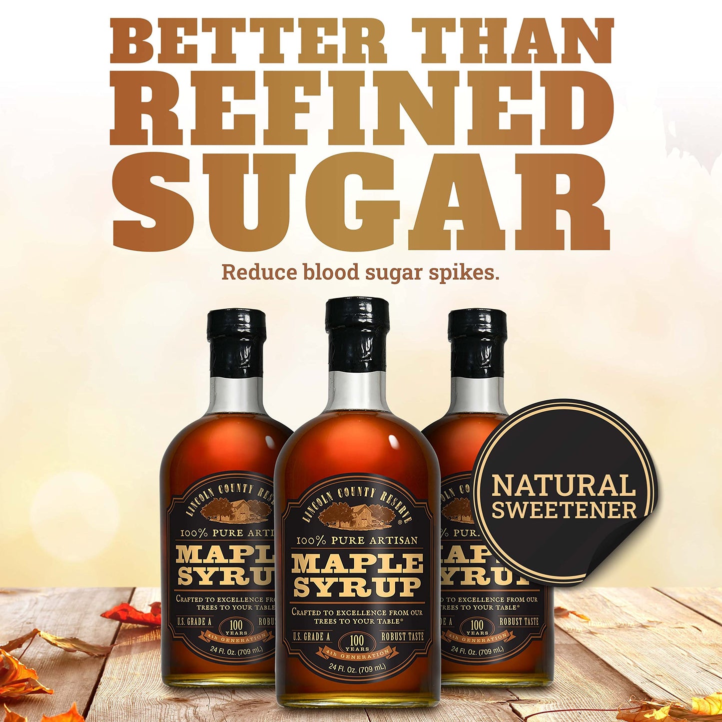 Lincoln County Reserve Pure Maple Syrup, Grade A Dark, 24 Oz Glass Bottle, Bold Flavor, USA Made