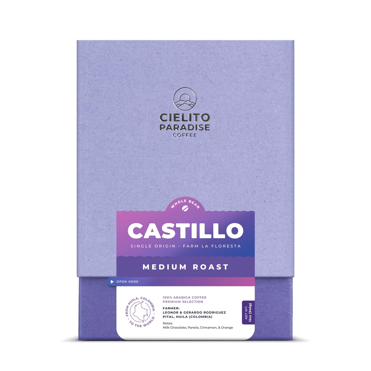 Castillo, Medium Roast Cielito Paradise Coffee Whole Bean Huila Colombia Single Origin, Silky And Creamy With Notes Of Milk Choc