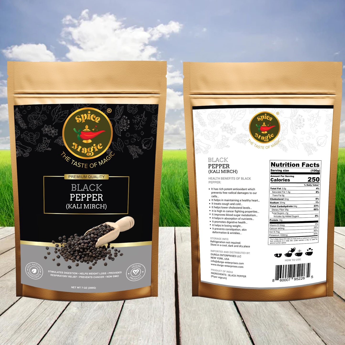 Spice Magic Whole Black Peppercorns - Premium Quality, Fresh & Bold Flavor, Non-Gmo, Perfect For Grinders & Cooking Indian Origi