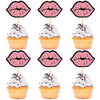 Cyodoos 24 PCS Glitter Pink lip Cupcake Toppers, Pink Glitter Girls Cupcake Toppers, Lip Cupcake Picks, Cake Topper for Wedding 