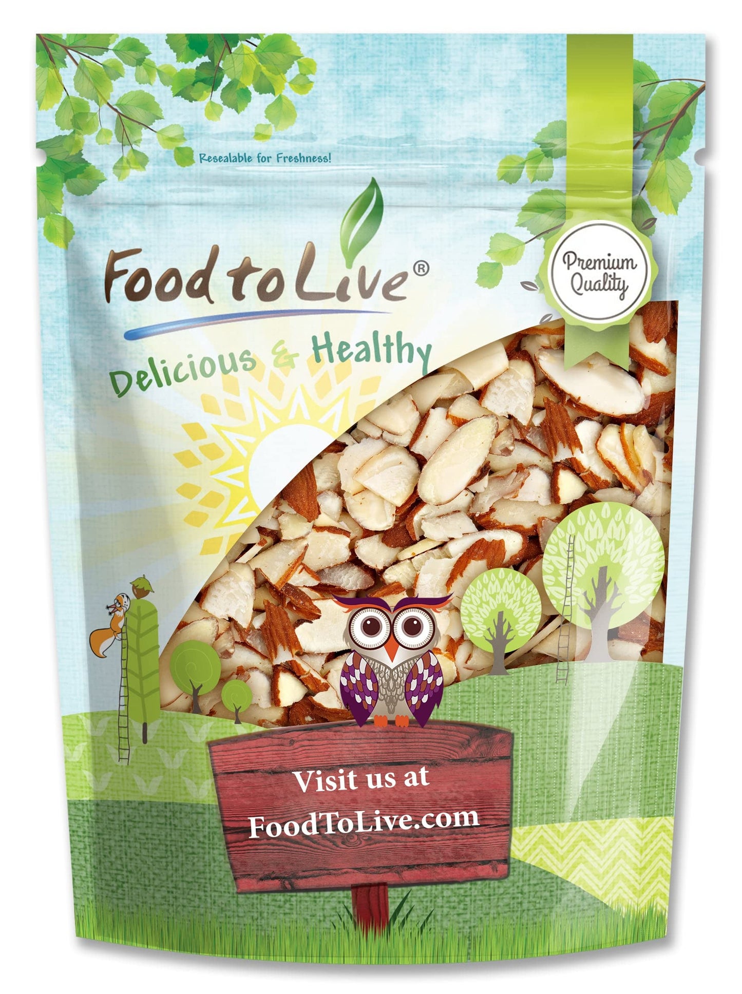 Food to Live California Natural Sliced Almonds, 1 Pound - Raw Unblanched Almond Nuts, Kosher, Vegan, Keto, Bulk. High in Protein