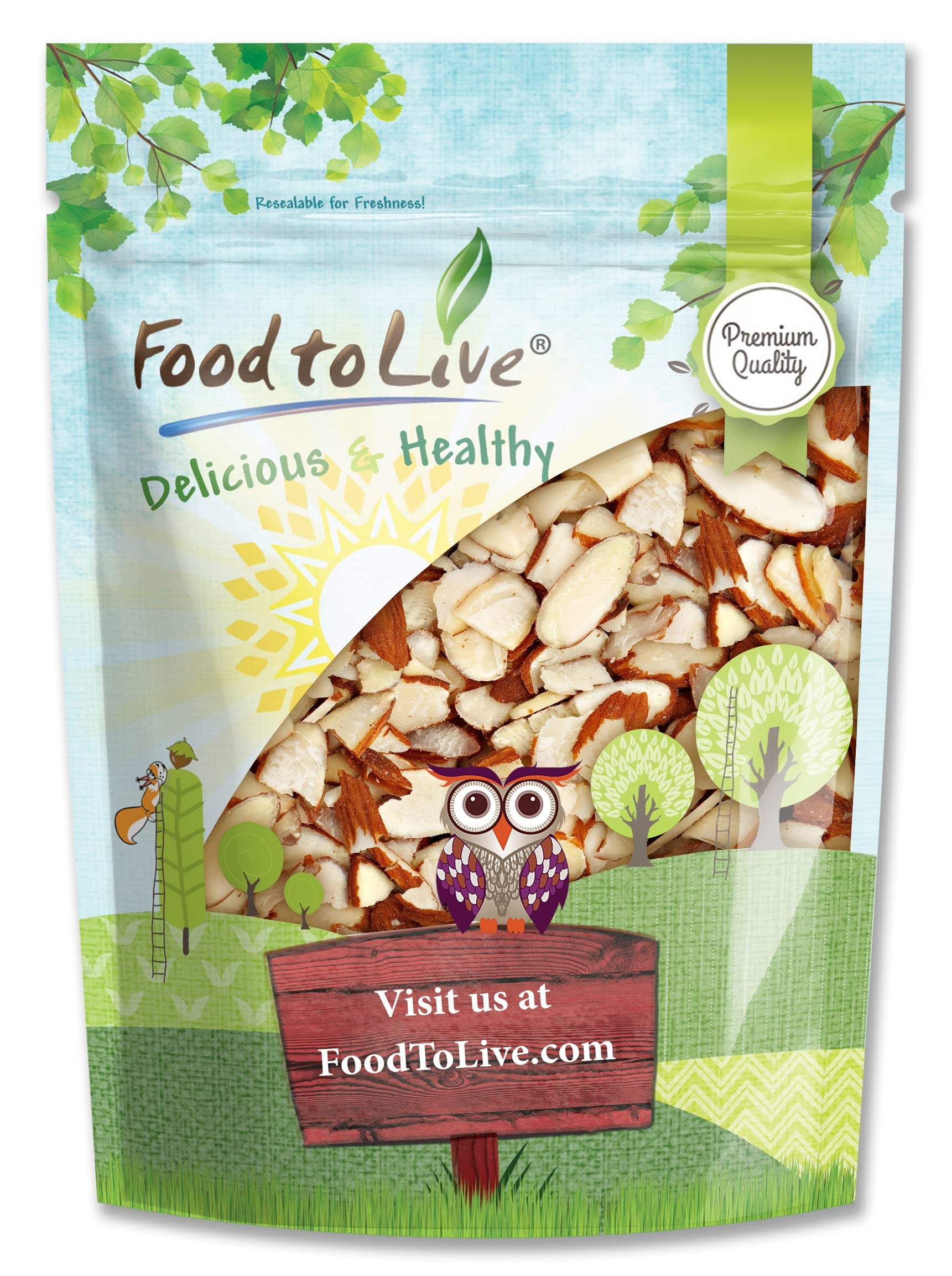 Food to Live California Natural Sliced Almonds, 1 Pound - Raw Unblanched Almond Nuts, Kosher, Vegan, Keto, Bulk. High in Protein