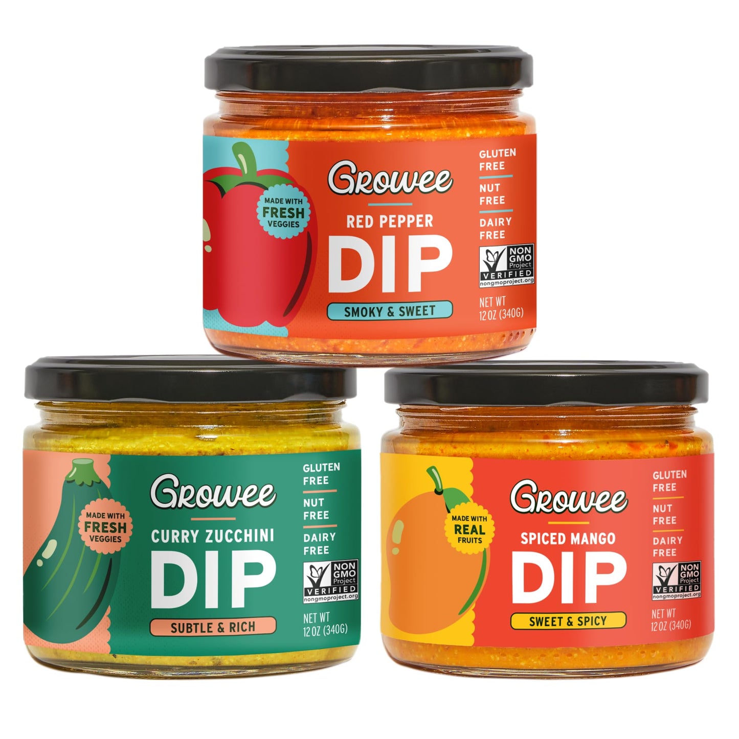 Growee Vegan Dip Trio Pack | Plant-Based Queso & Hummus Alternative | Dairy-Free, Gluten-Free & Nut-Free Spread | Perfect for Cr