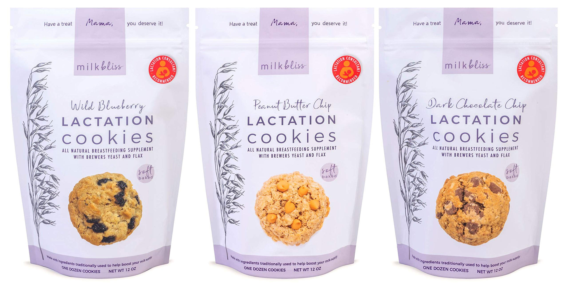 MilkBliss Soft Baked Lactation Cookies, All Natural, 12 Ounce (Pack of 3)