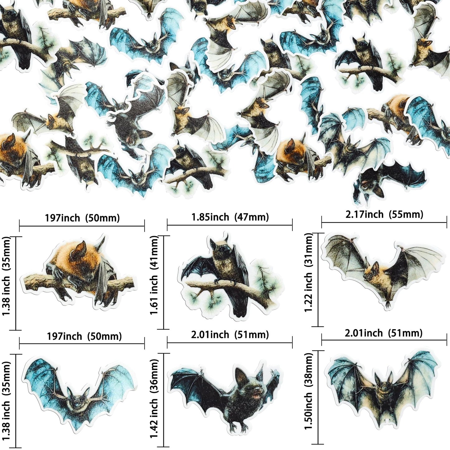 Gyufise 60Pcs Edible Halloween Bat Cupcake Toppers - Wafer Paper Picks For Baby Shower, Kids Theme Birthday Party Cake Decorations Supplies Multi