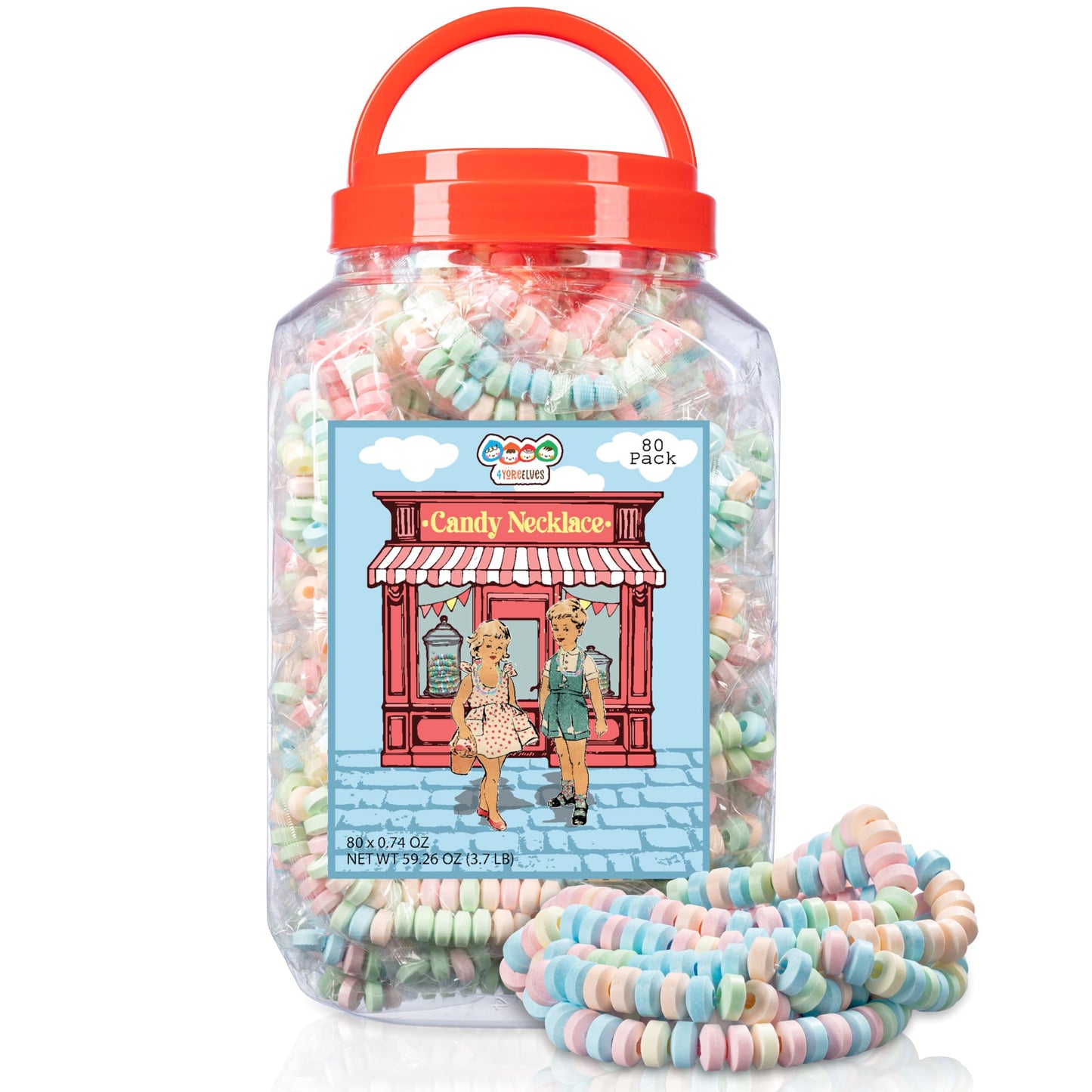 80 Candy Necklaces Individually Wrapped, Choker Style, Nostalgic Pastel Candy Jewelry Perfect For Party Favors, Pinata Fillers A