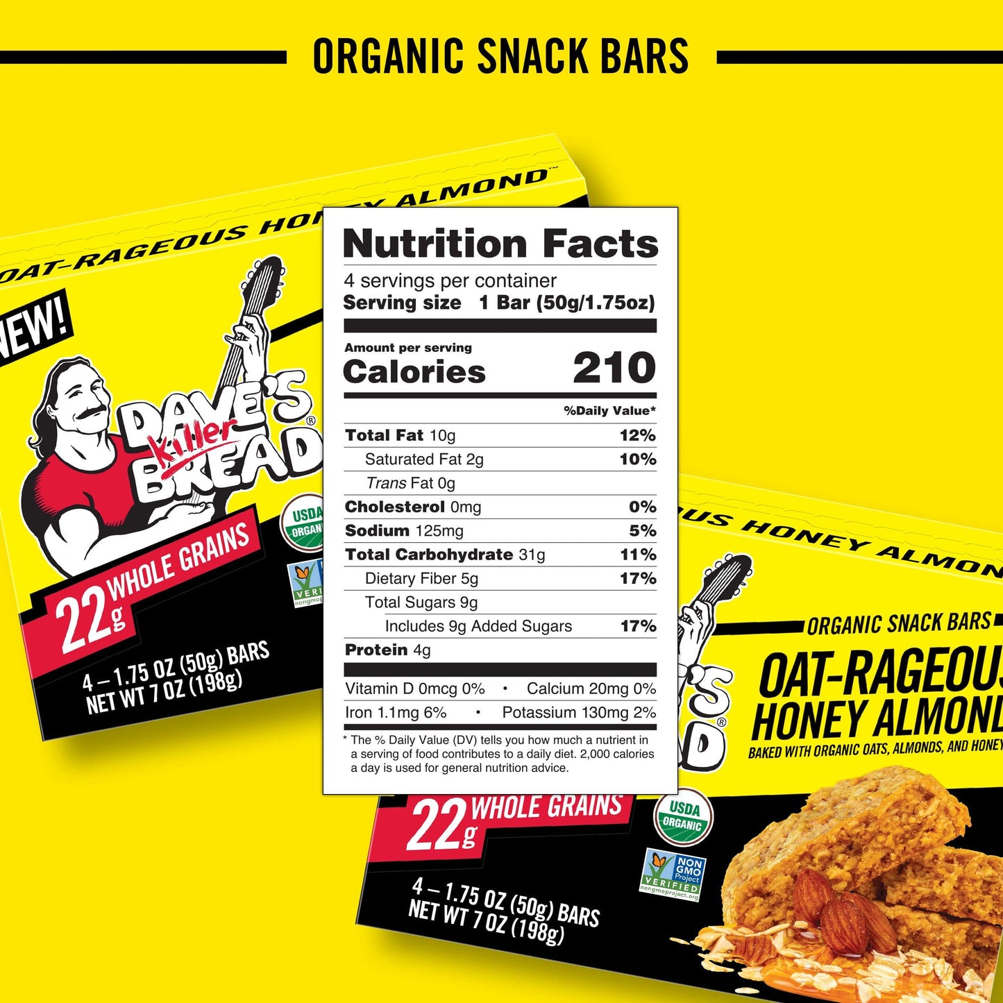 Daves Reduceer Bread Oat-Rageous Honey Almond Organic Snack Bars, 4 Individually Wrapped Snack Bars (Pack Of 1)