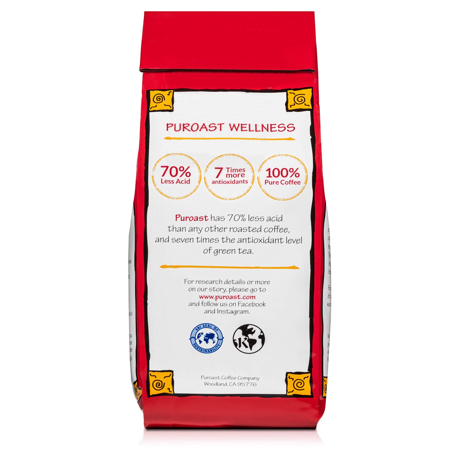 Puroast Coffee Low Acid Whole Bean Coffee, Organic House Blend, 12 Ounce Bag, Red, Model 0732148350326