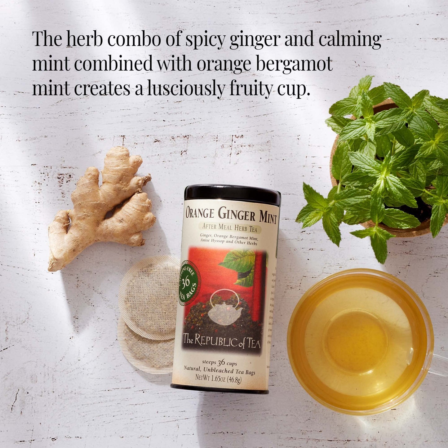 The Republic of Tea Orange Ginger Mint Herbal Tea, Caffeine-Free, 36 Count, Tin