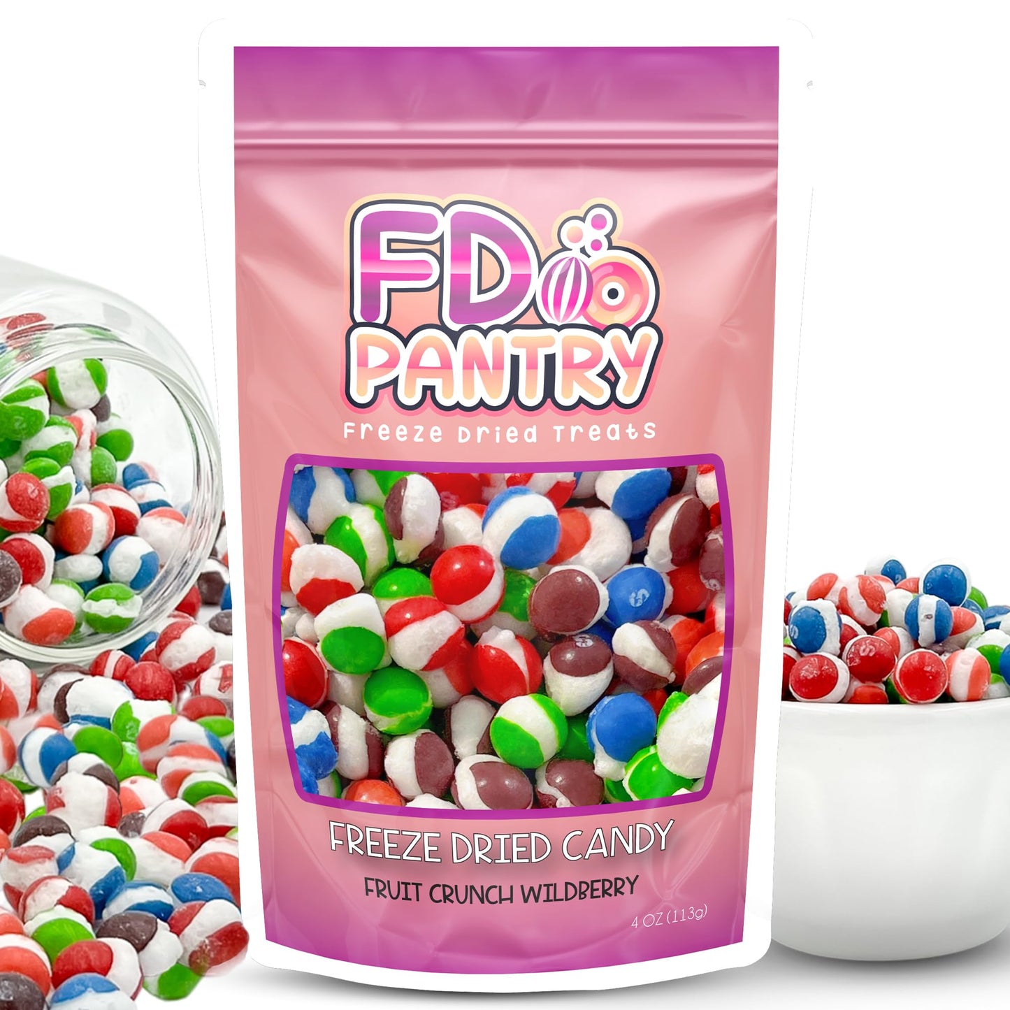 Freeze Dried Fruit Crunch Candy (Wildberry, 4 Oz) Treat Gift Bag Berry Punch, Strawberry, Melon Berry, Wild Cherry And Raspberry
