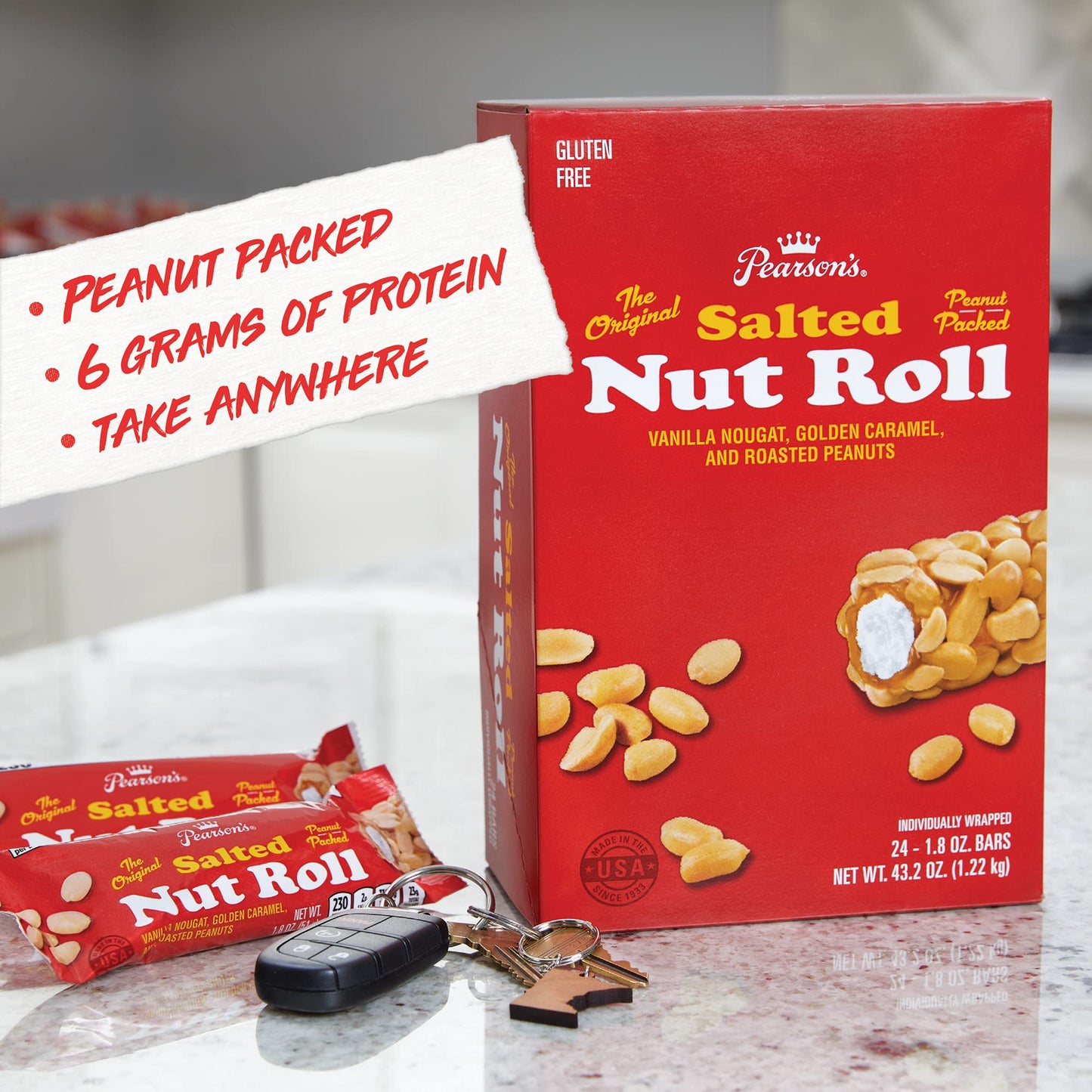Pearson'S Original Salted Nut Roll | Peanut, Caramel, Nougat Candy | 24 Full- Size Candy Bars |Bulk, Individually Wrapped