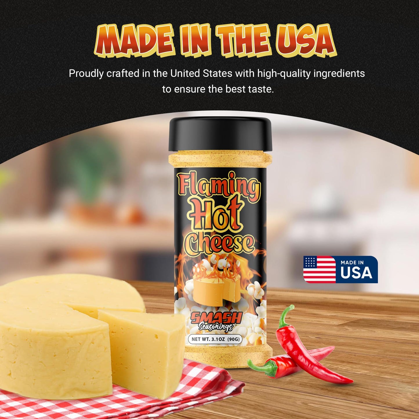 Smash Seasonings Flaming Hot Cheese Popcorn Seasoning, 2 Pack, 3.1oz Shaker Bottles