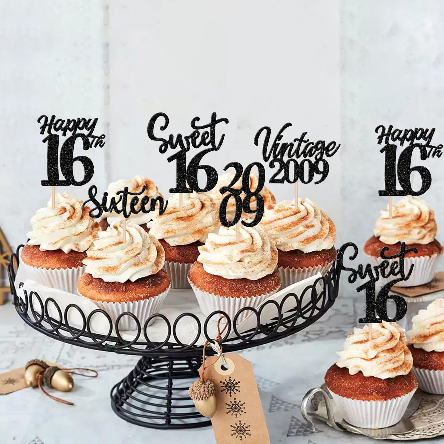 30Pcs Happy 16Th Birthday Cupcake Toppers Cheers To 16 Vintage 2009 Cupcake Picks Hello 16 Sixteen 16Th Birthday Decorations For