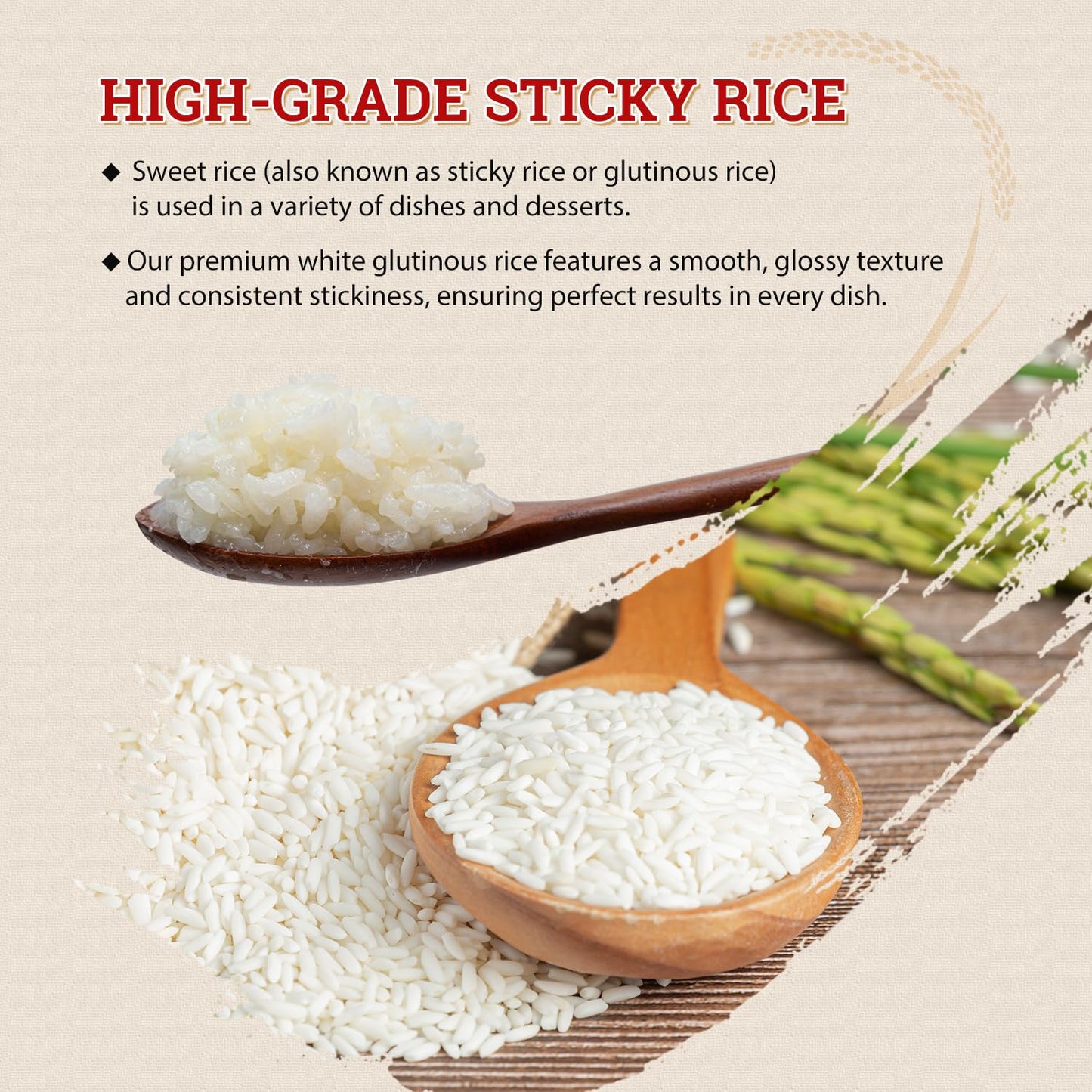 52USA Sweet Sticky Rice, Premium Glutinous Rice, Gluten-Free, Vegan, 2 Pound (Pack of 3)