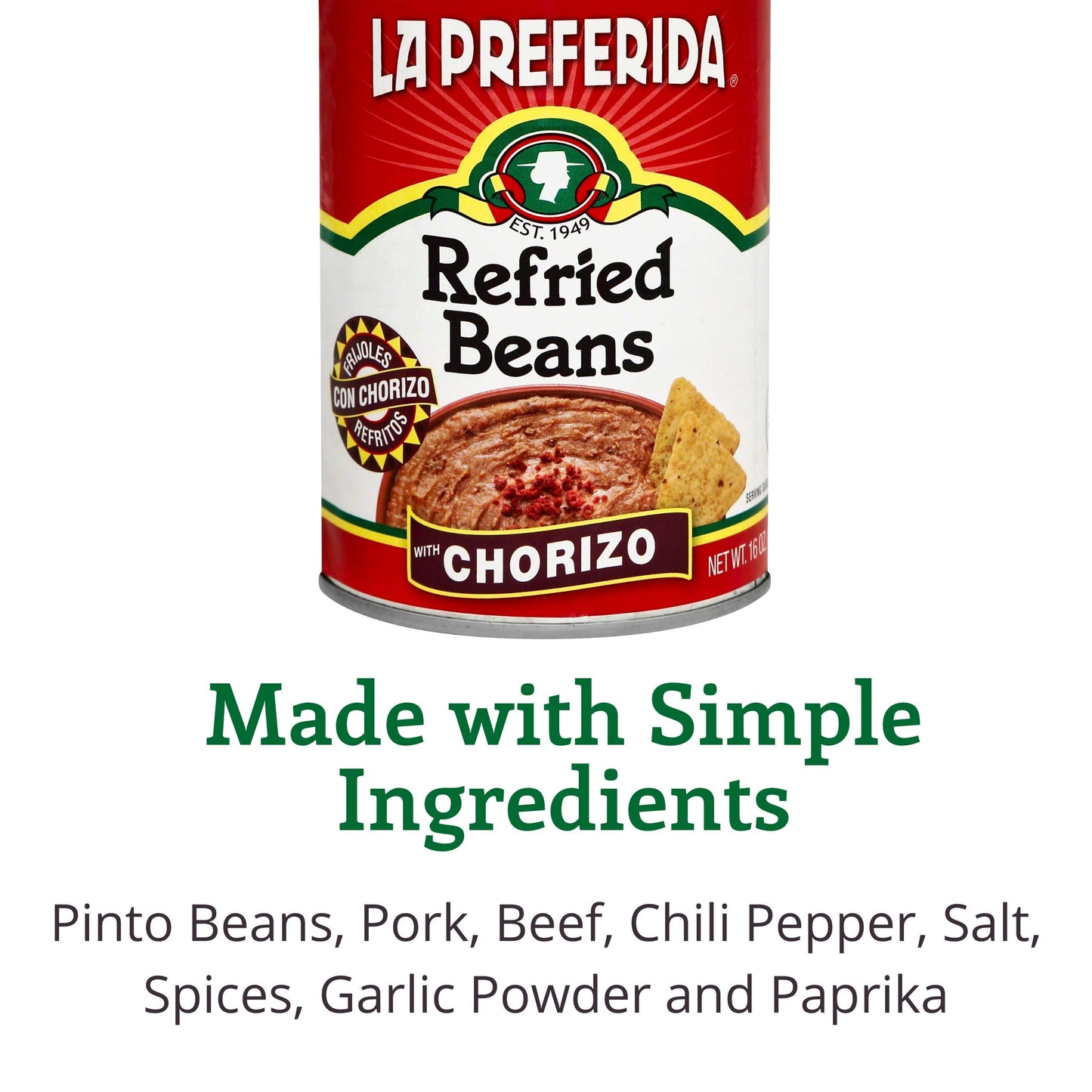 La Preferida Refried Beans Chorizo, 16-Ounce (Pack of 12)