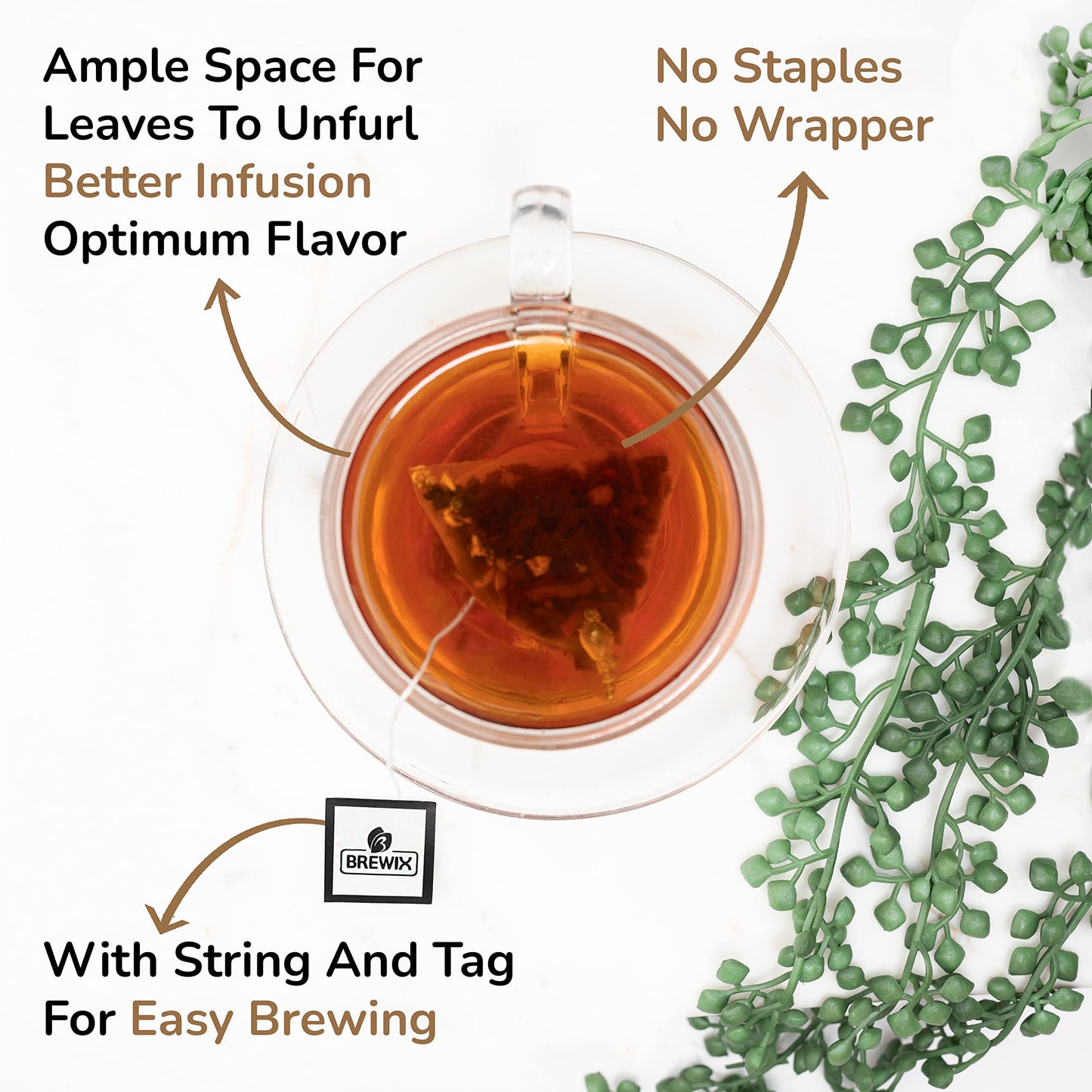 Brewix, Masala Chai Tea Bags (50 Pyramid Tea Bags) Strong, Robust & Spicy - Pure Ingredients | Black Tea, Cinnamon, Ginger, Blac
