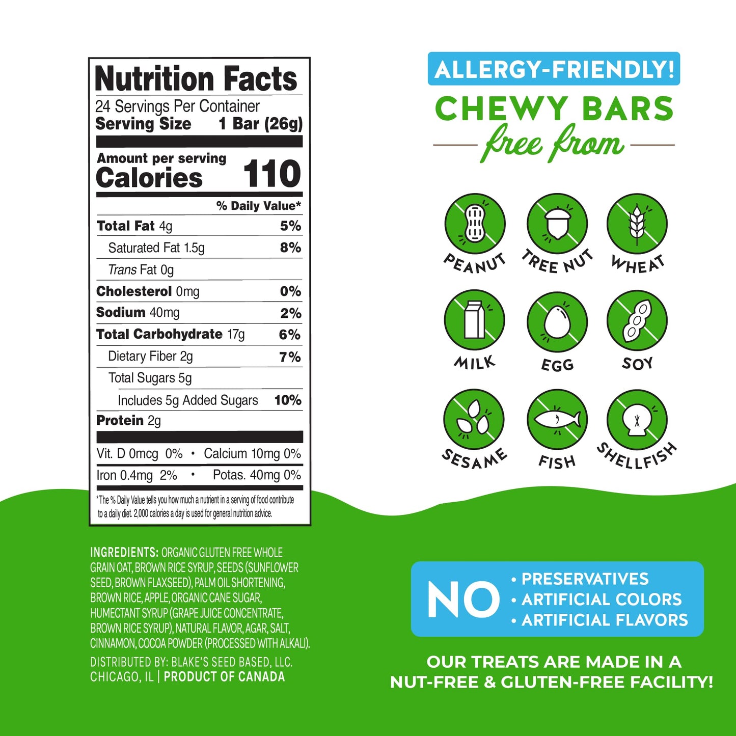 Blakes Seed Based Chewy Granola Bars - Apple Cinnamon (24 Count), Vegan, Gluten Free, Nut Free & Dairy Free, Healthy Snacks For