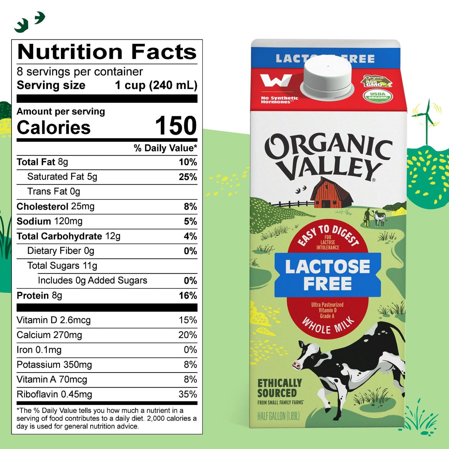 Organic Valley Ultra Pasteurized Organic Lactose Free Whole Milk, 64 Oz