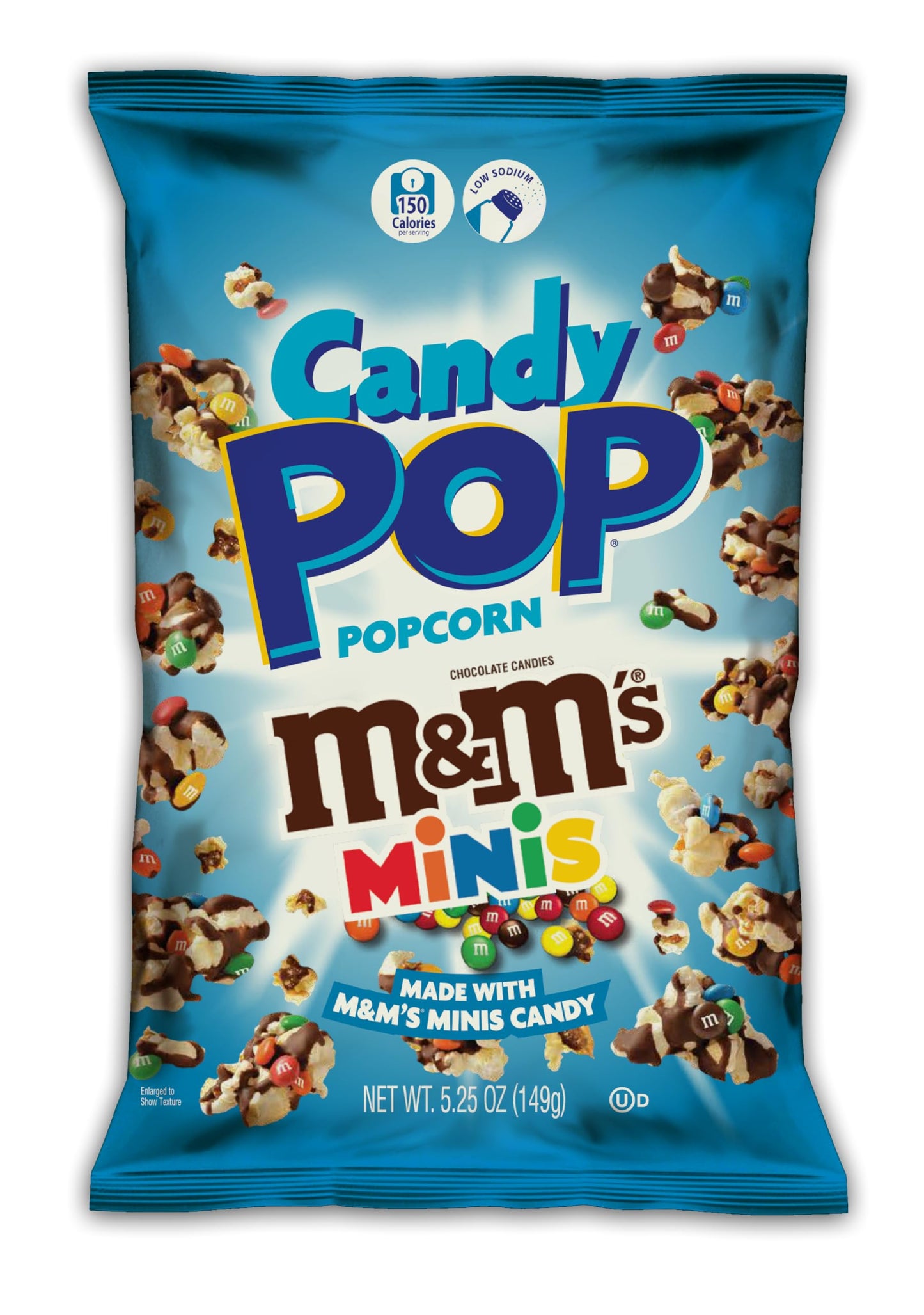 CANDY POP M&M Mini's Candy Coated Popcorn (5.25oz bags) Made with Real M&M Mini'sCandy Pieces - Pack of 12