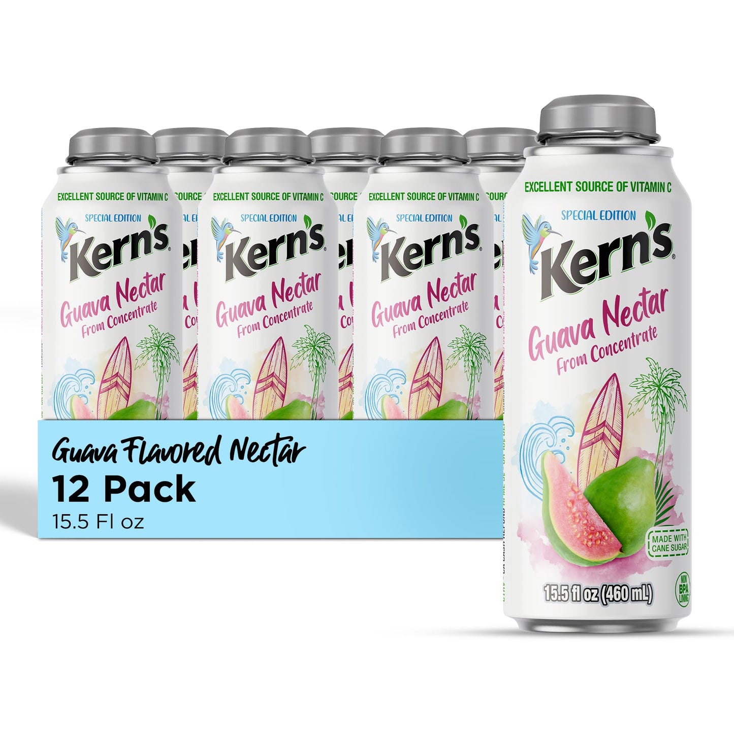 Kerns Guava Nectar Lata Botella - Made With Fresh Fruit Puree - Guava Juice Concentrate For Tropical Fruit Smoothie Mix  Mixed Flavor Mixers & Kids Beverages - 15.5Oz  12 Pack Resealable Juice Bottles