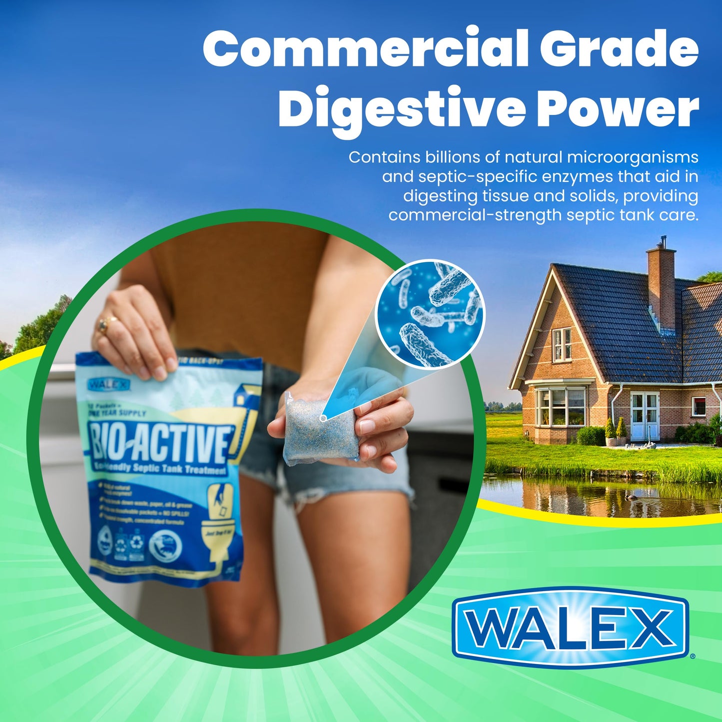 Walex Bio-31112 Bio-Active Drop-Ins Septic Additive, 12 Pack, 1 Years Supply, Multi-Color