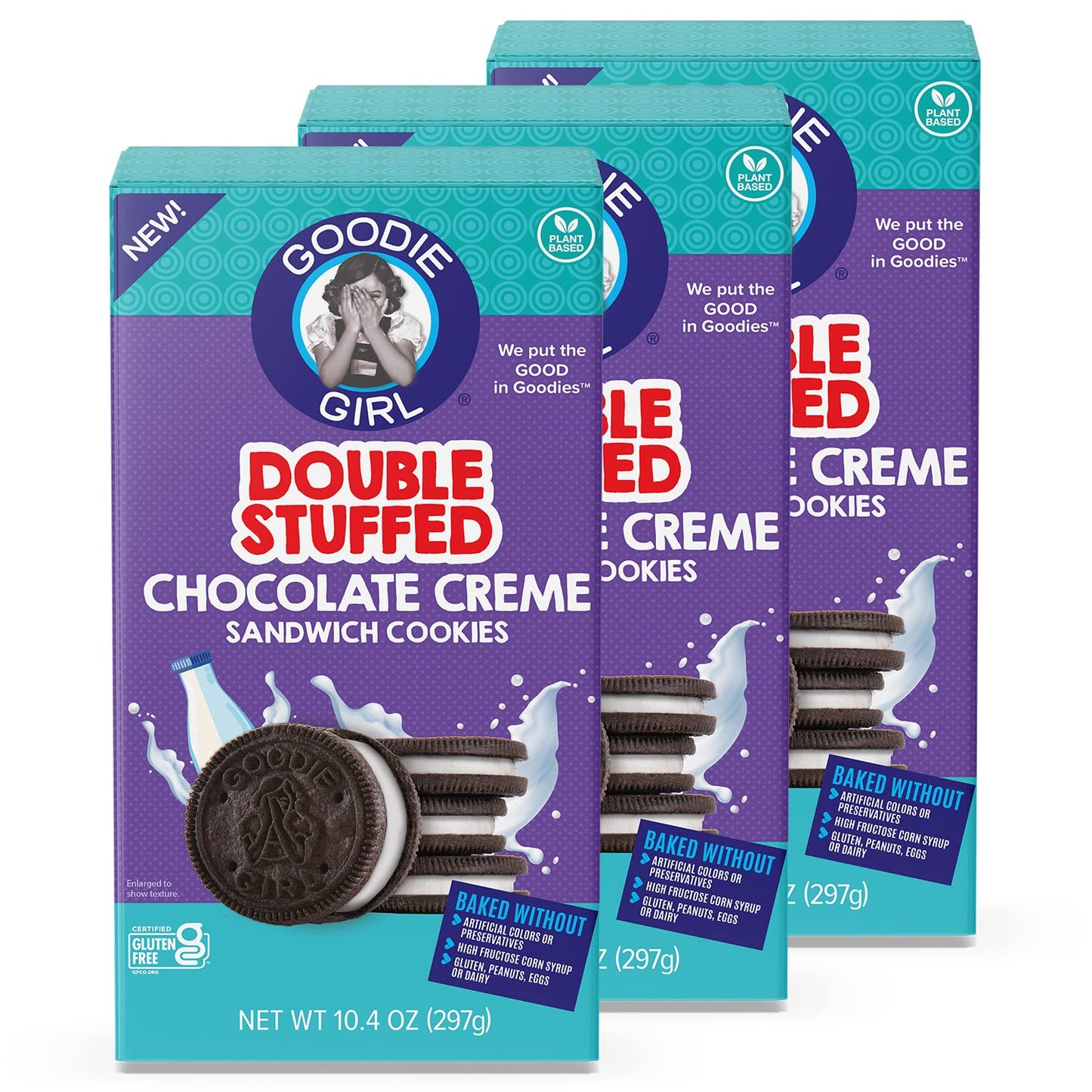 Goodie Girl | Double Stuffed Chocolate Creme Sandwich Cookies | Gluten Free | Plant Based | Dairy Free | Peanut Free | Egg Free 