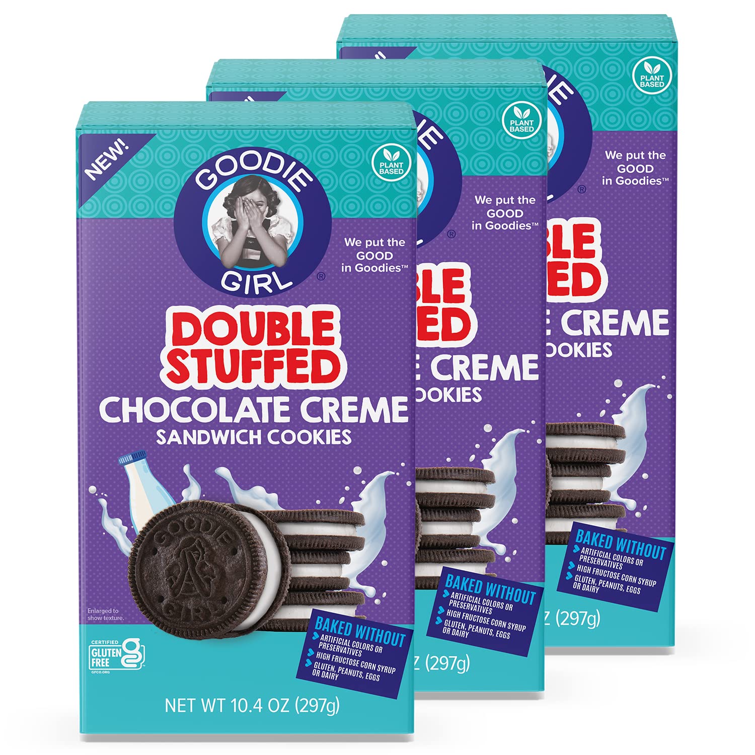 Goodie Girl | Double Stuffed Chocolate Creme Sandwich Cookies | Gluten Free | Plant Based | Dairy Free | Peanut Free | Egg Free 