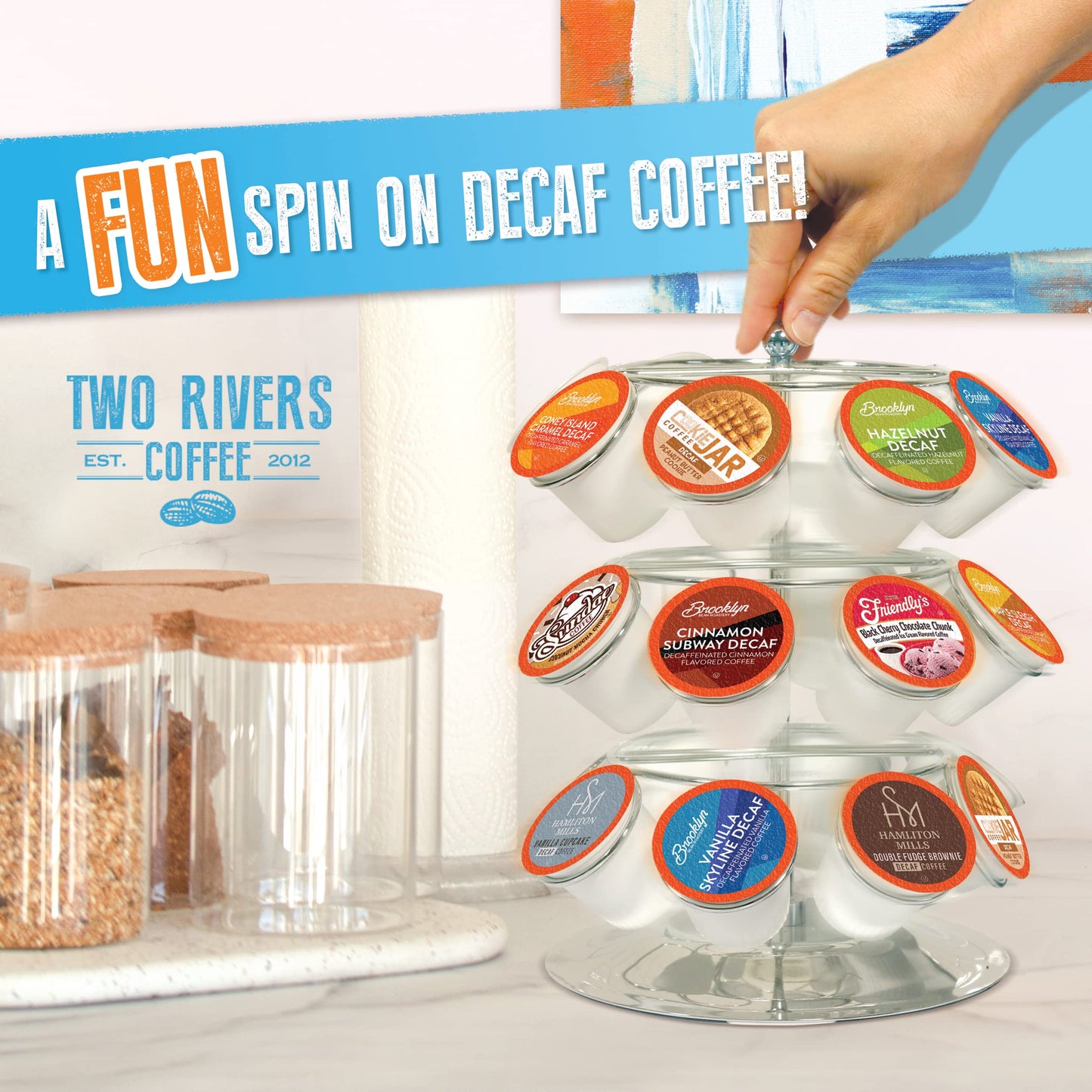 Two Rivers Coffee Decaf Flavored Coffee Pods, Assorted Variety Pack, 40 Count, Compatible with Keurig K Cup malt-inspired