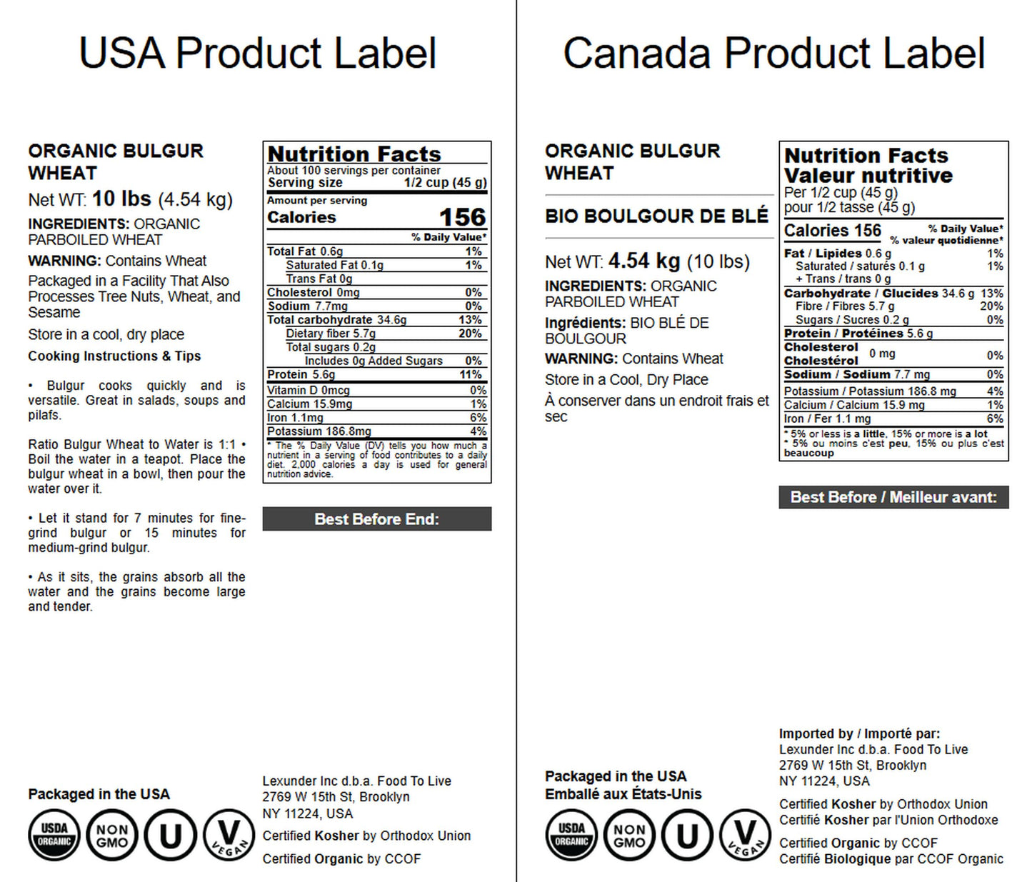 Food to Live Organic Bulgur Wheat, Non-GMO, 10 Pound Bulk, High in Dietary Fiber, Kosher