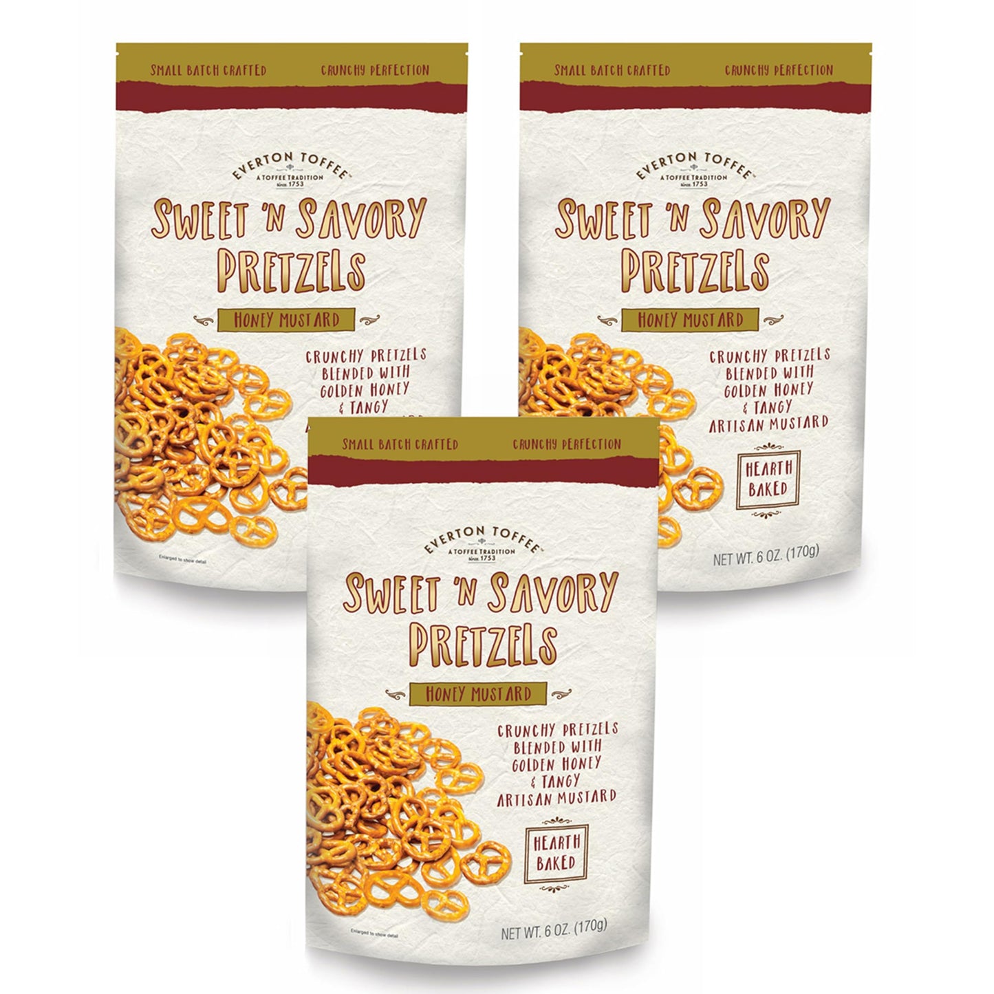 Everton Toffee Honey Mustard Flavor Butter Toffee Pretzels, 3 Bags (6 oz Each), Sweet & Salty Gourmet Pretzel Snack, Small Batch