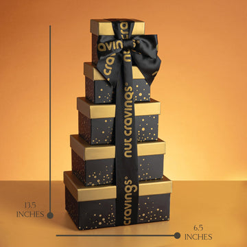 Nut Cravings Fathers Day Gourmet Dad Treats - Dried Fruit & Mixed Nuts Gift Basket, In Black Tower + Ribbon (8 Assortments) Food