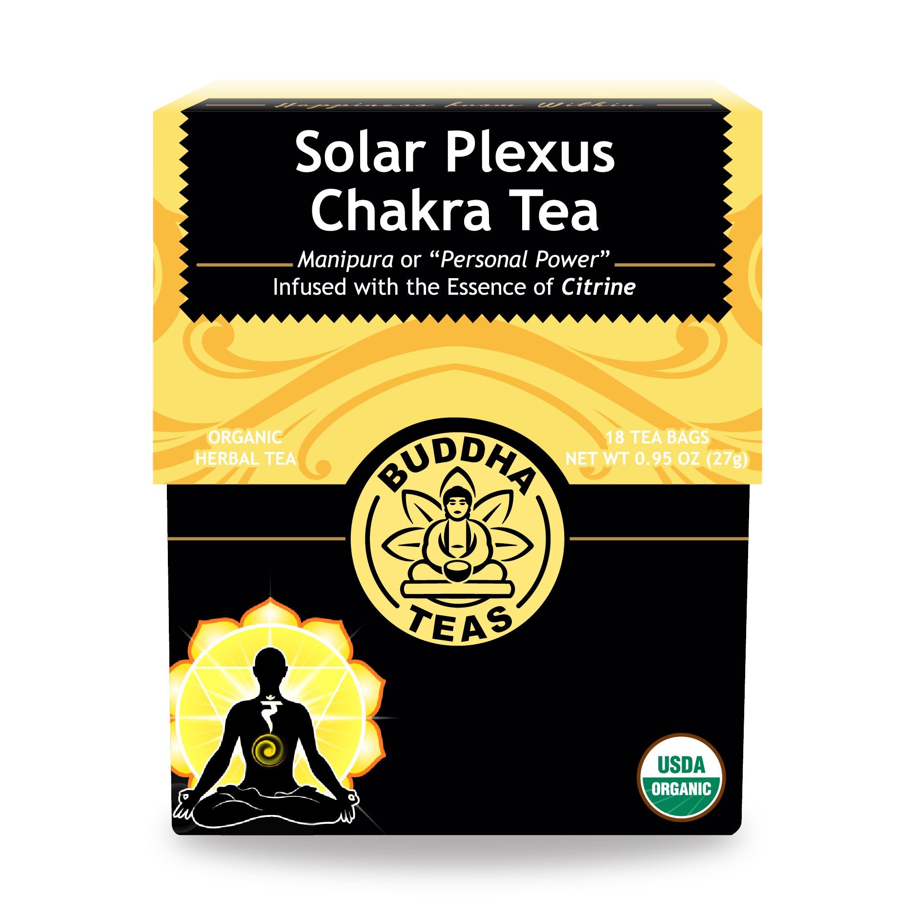 Buddha Teas - Solar Plexus Chakra Tea - Organic Herbal Tea - For Personal Power - With Rosemary, Ginger, Orange Peel & Citrine Essence - 100% Kosher & Non-GMO - 18 Tea Bags (Pack of 1)