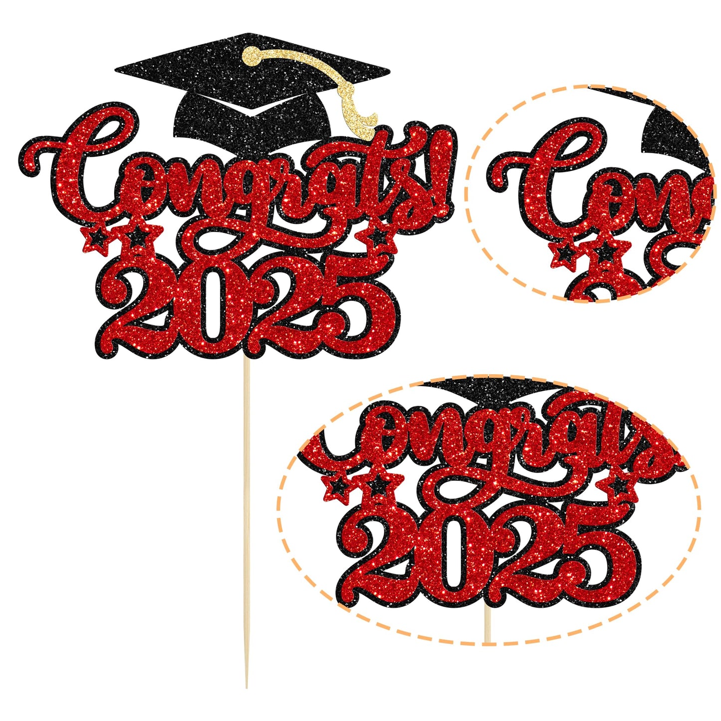 Gyufise 1Pcs Congrats 2025 Cake Topper Glitter Diploma Grad Cap Cake Pick Class Of 2025 Graduation Cake Decoration For 2025 Graduation Theme Party Decorations Supplies Red