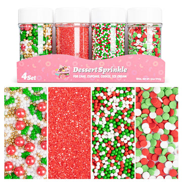 Twisweet Christmas Sprinkles 12oz, Red Green White Sprinkle for Cake Decorating, Edible Christmas Tree Sugar Sprinkles for Bakin