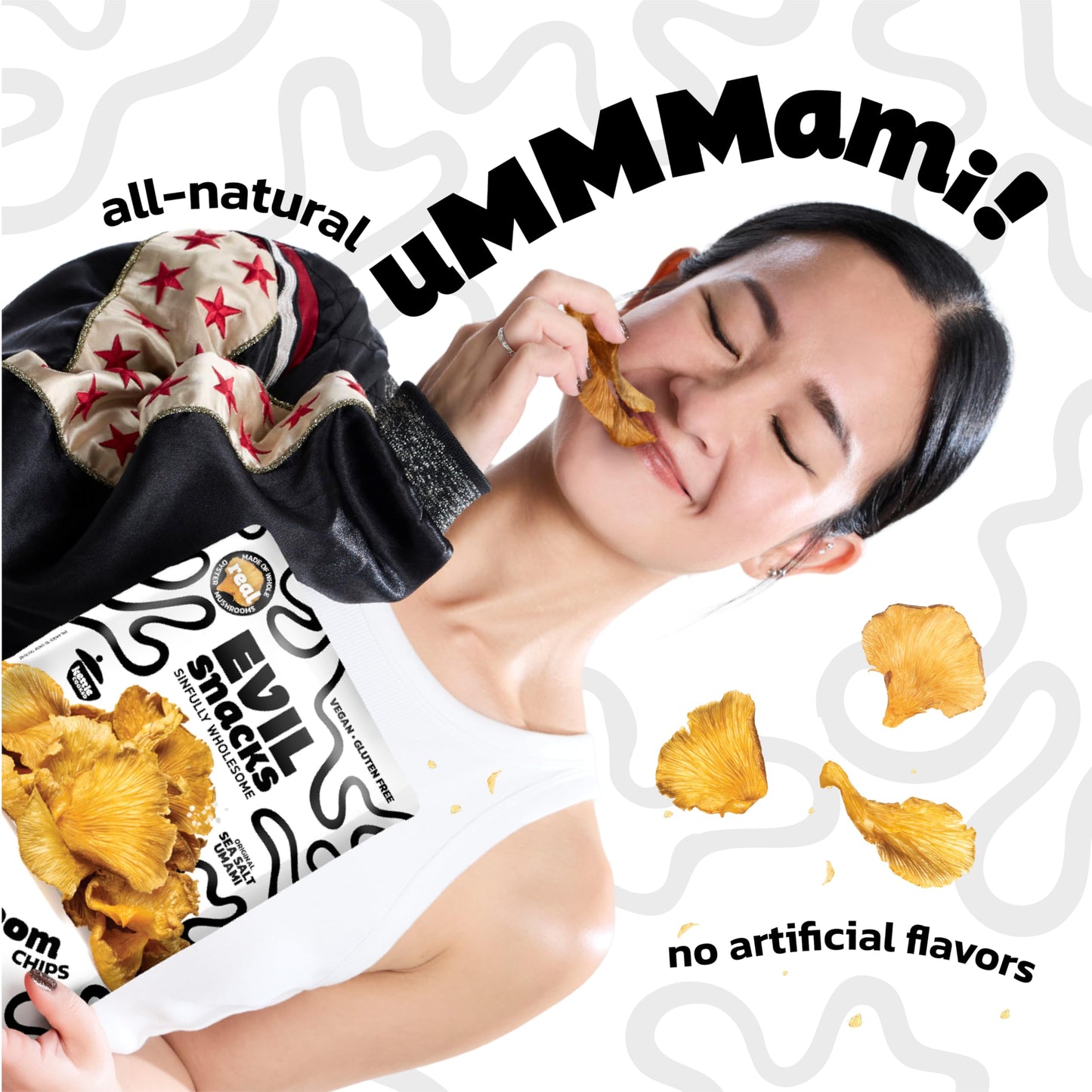 EVIL SNACKS Crunchy Mushroom Chips, Non-GMO, Vegan, Gluten-Free, 2 Oz (3 Pack)